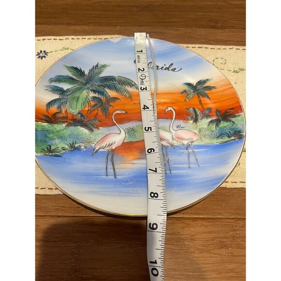 Vintage Hand Painted Florida Flamingos Souvenir State Tropical Plate - Picture 5 of 7